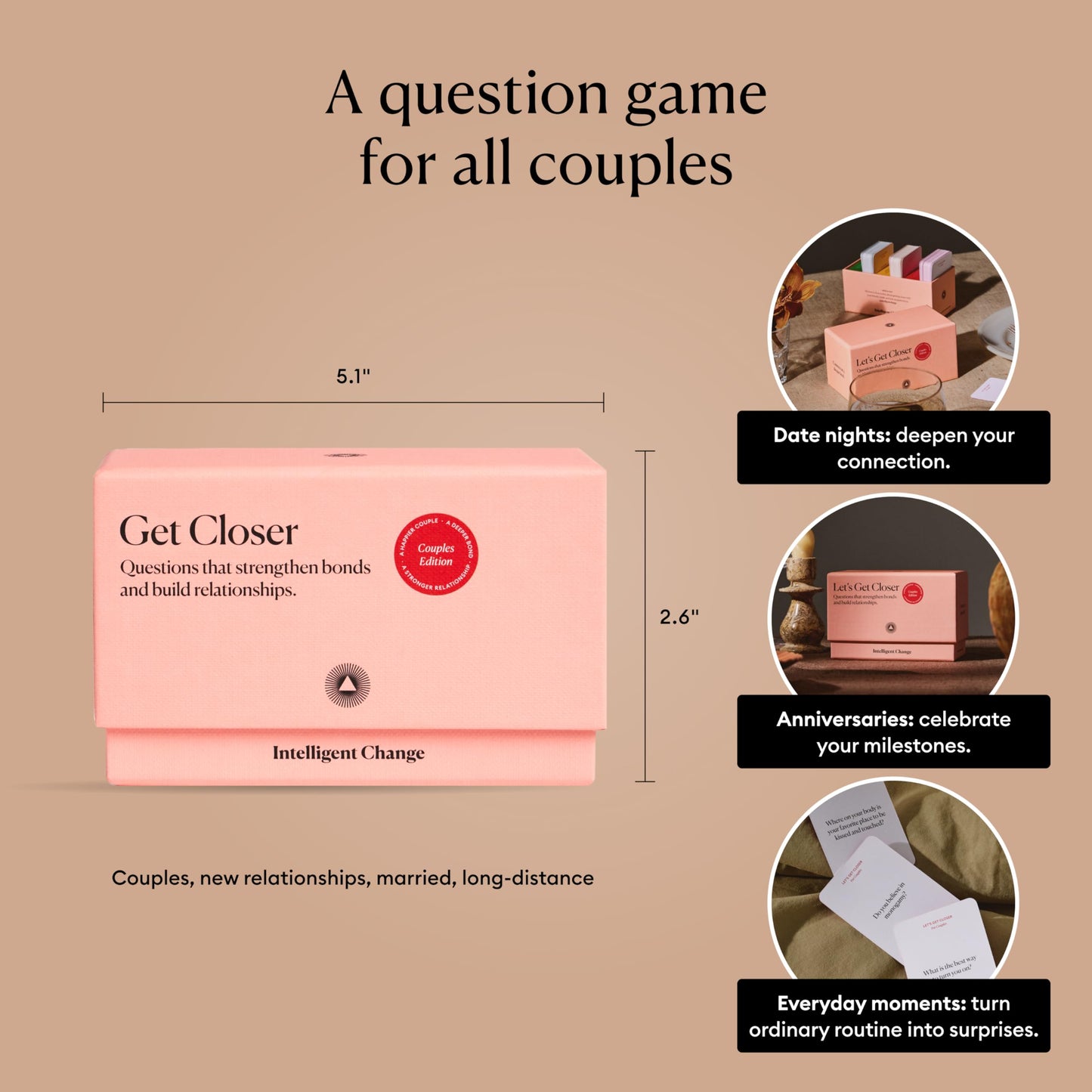 Intelligent Change Get Closer Conversation Cards for Couples, Intimacy Deck Card Game, Fun Date Night Ideas, 100 Icebreaker Couple Questions to Strengthen Bonds and Relationships