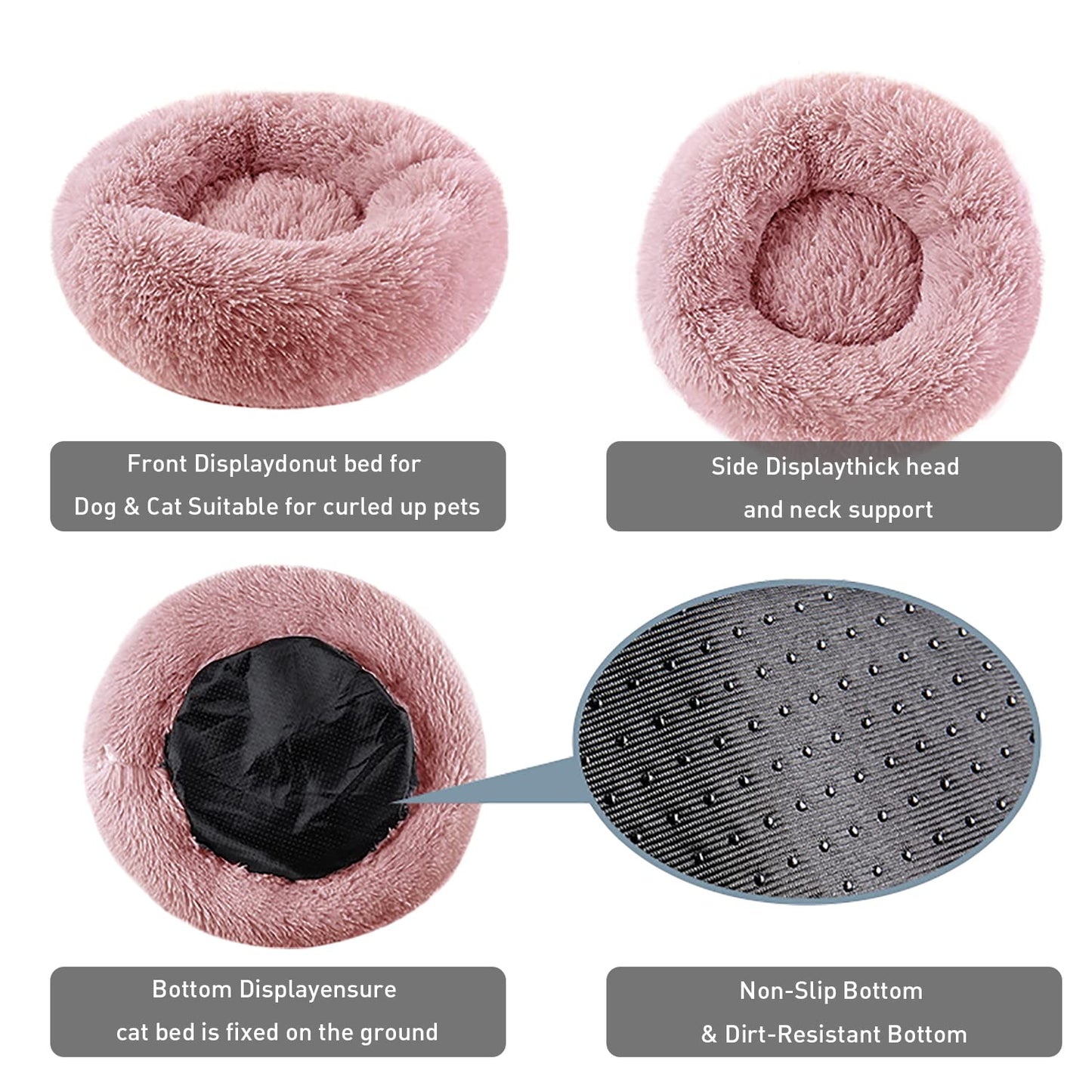 Dog Bed Calming Cat and Dog Beds, 20 inches Beige Cat Bed, Black/Pink/Beige Puppy Bed,Original Calming Donut Cat and Dog Bed in Shag Fur– Machine Washable, Anti Slip Waterproof Bottom