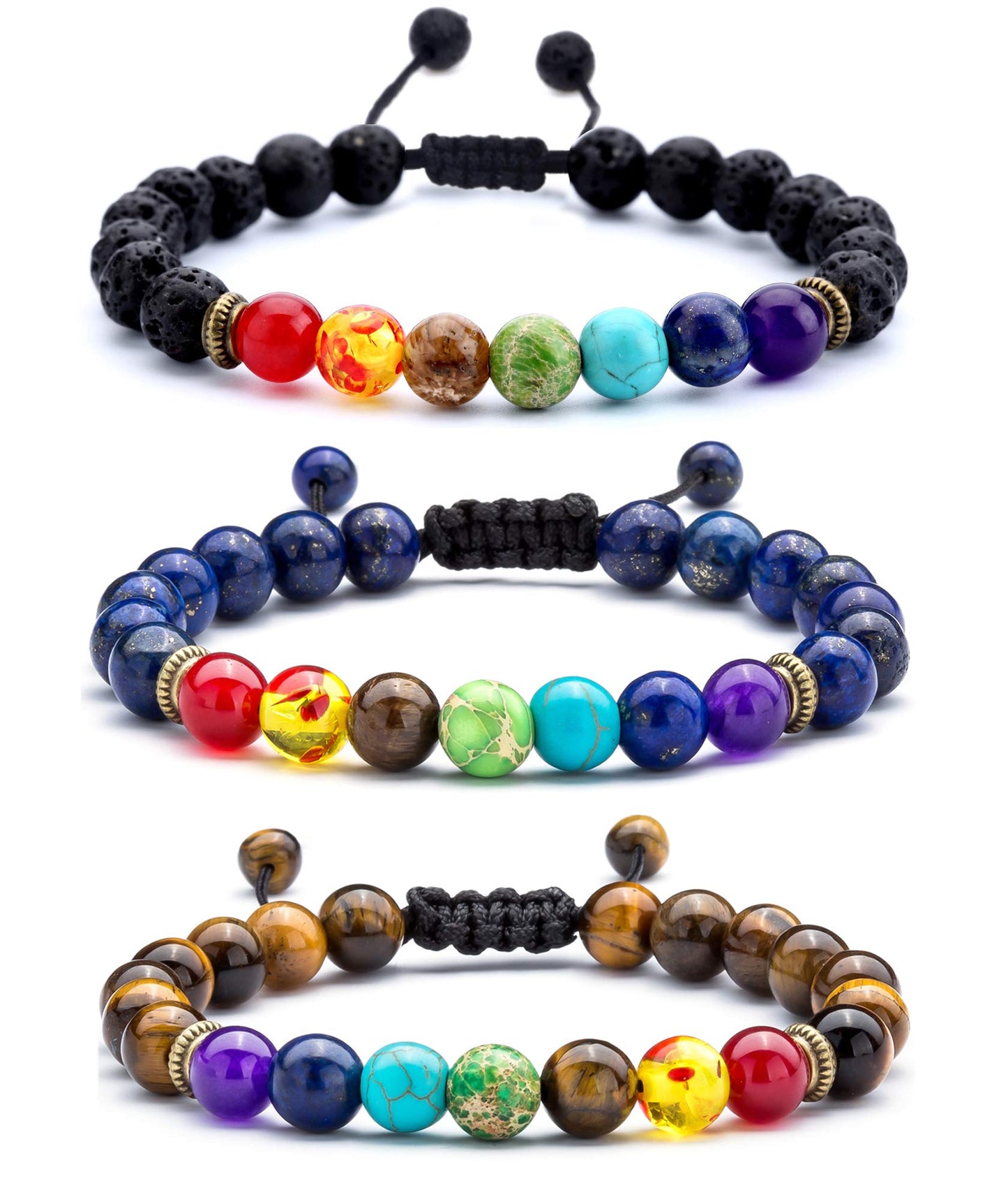 Hamoery Men Women 8mm Lava Rock Beads Chakra Bracelet Braided Rope Natural Stone Yoga Bracelet Bangle