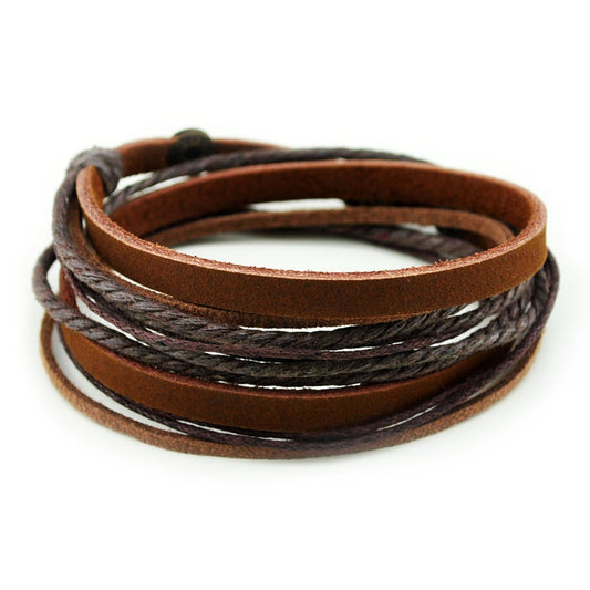 Genuine Leather Bracelet for Women & Men,Unisex Multilayer Leather Adjustable Bracelet Cuff Wrap Multicolor Rope Wristband