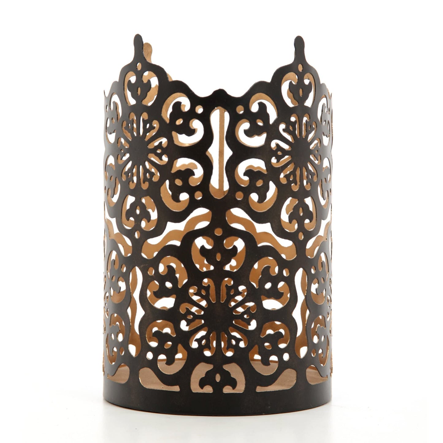 Hosley 4.5" High Black (Gold Inside) Metal Jar Holder Candle Sleeve. Candle Holder, Votive, Tea Light Lanterns Use with Tealights. Ideal Gift for Weddings, Parties, Spa and Aromatherapy O6