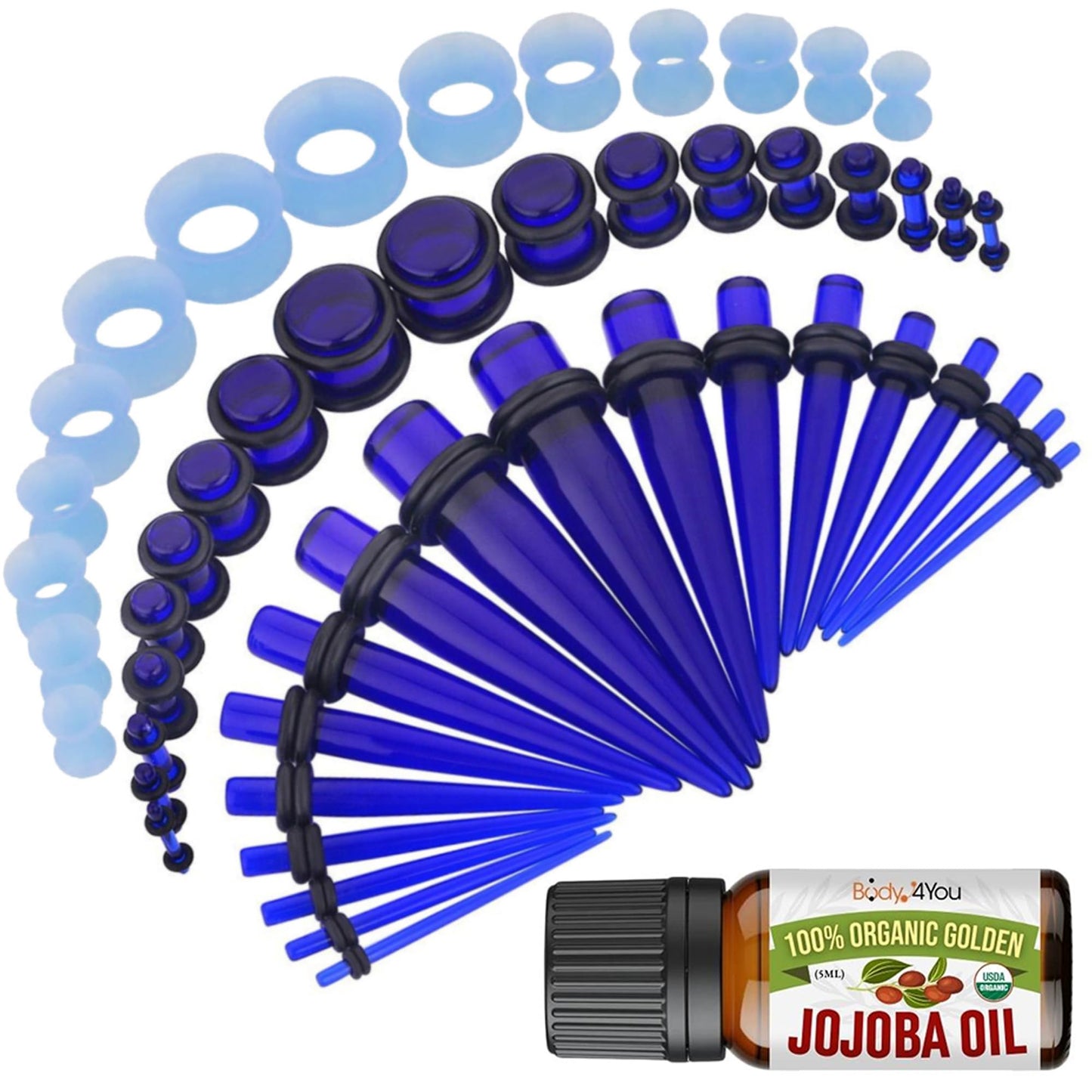 BodyJ4You 54PC Ear Stretching Kit 14G-12mm - Aftercare Jojoba Oil - Acrylic Plugs Gauge Tapers Silicone Tunnels - Lightweight Expanders Men Women