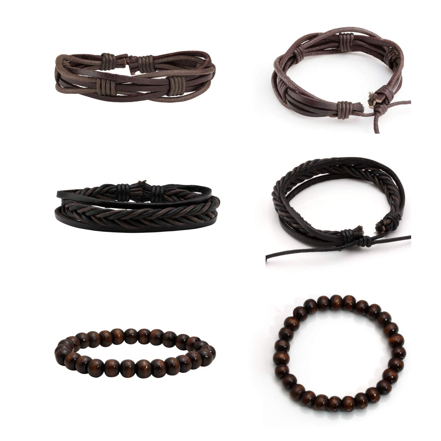 MILAKOO 6 Pcs Punk Braided Leather Bracelets for Men Women Cuff Wrap Wristbands Adjustable