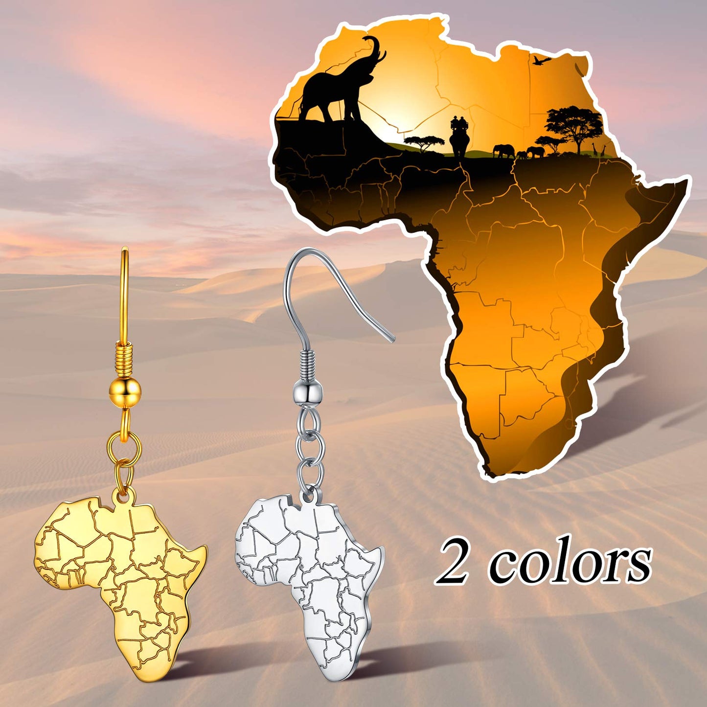 FaithHeart African Map Shaped Drop Earrings Stainless Steel/18K Gold Plated Statement Africa Jewelry Ear Charms for Women Teen Girls