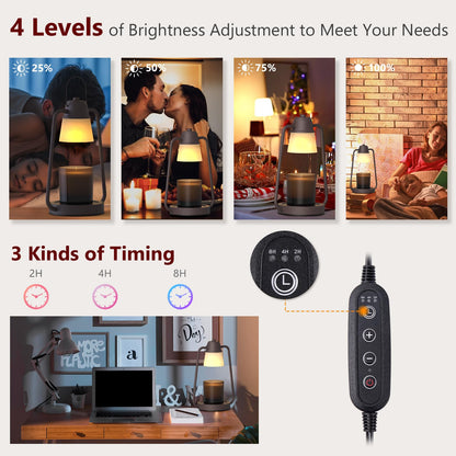 MAOYUE Candle Warmer Lamp Dimmable Timer: Electric Metal Top Down Light Heat Melting Wax Candles Vintage Fits Large Small Jar Scented Candel Warming Lantern Black