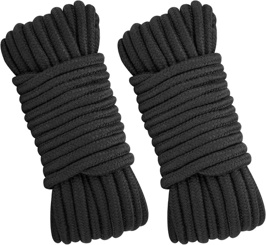 KINGLAKE Soft Cotton Rope 8MM Thick Black Cotton Rope 2 Pack 33 Ft/10M Cotton Cord for Wall Hanging, Plant Hanging, Hanging Clothes, Crafts and Home Decoration