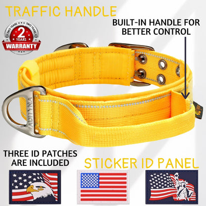 ADITYNA - Heavy Duty Dog Collar with Handle - Thick Dog Collar for Large Dogs - Wide, Reflective, Tactical, Soft Neoprene Padded - Perfect Dog Collar for Training and Walking
