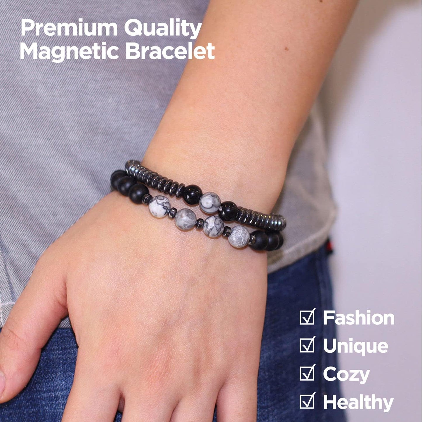 Magnetic Healing Bracelet Arthritis Pain Relief, STCORPS7 Weight Loss Energy Healthy Jewelry Therapy Heal Sleep,Hematite Bracelet for Men Women, Crystal Bring Luck and Prosperity and Happiness