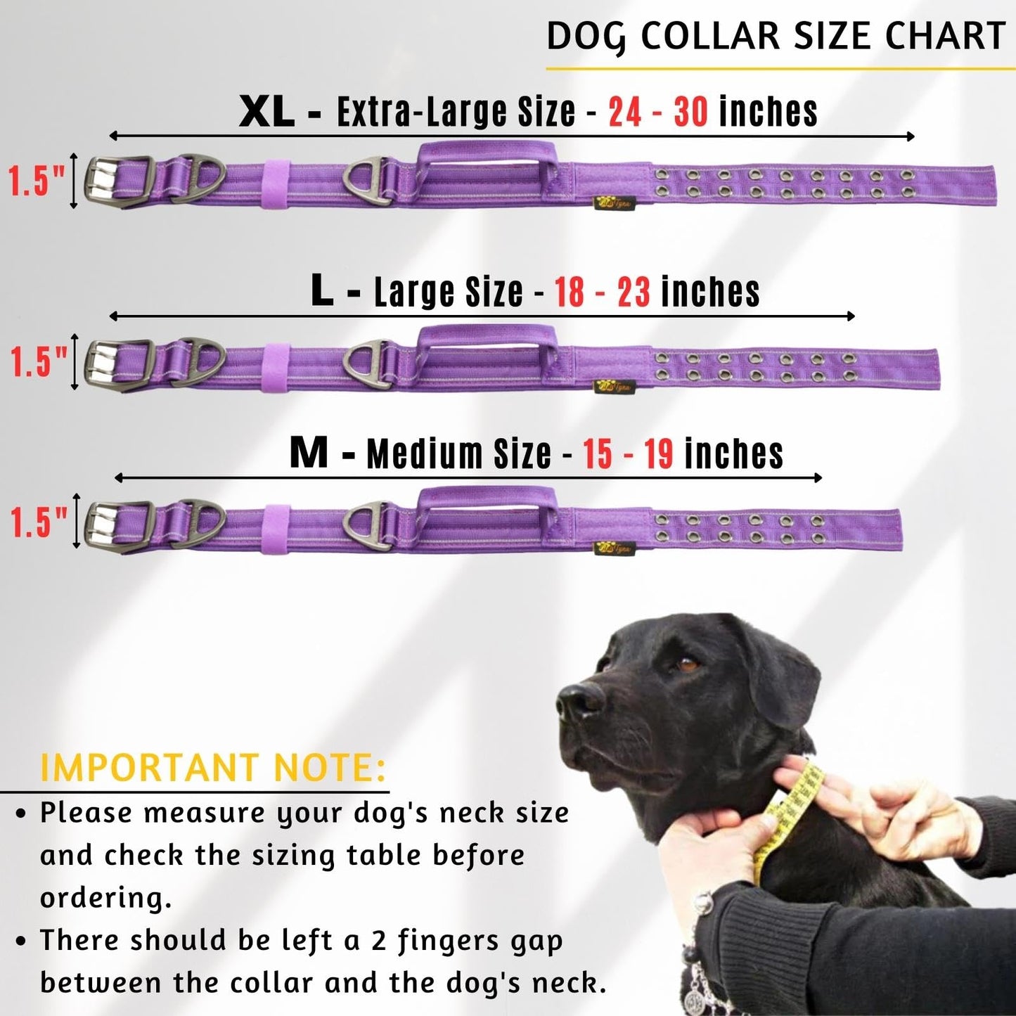 ADITYNA - Heavy Duty Dog Collar with Handle - Thick Dog Collar for Large Dogs - Wide, Reflective, Tactical, Soft Neoprene Padded - Perfect Dog Collar for Training and Walking