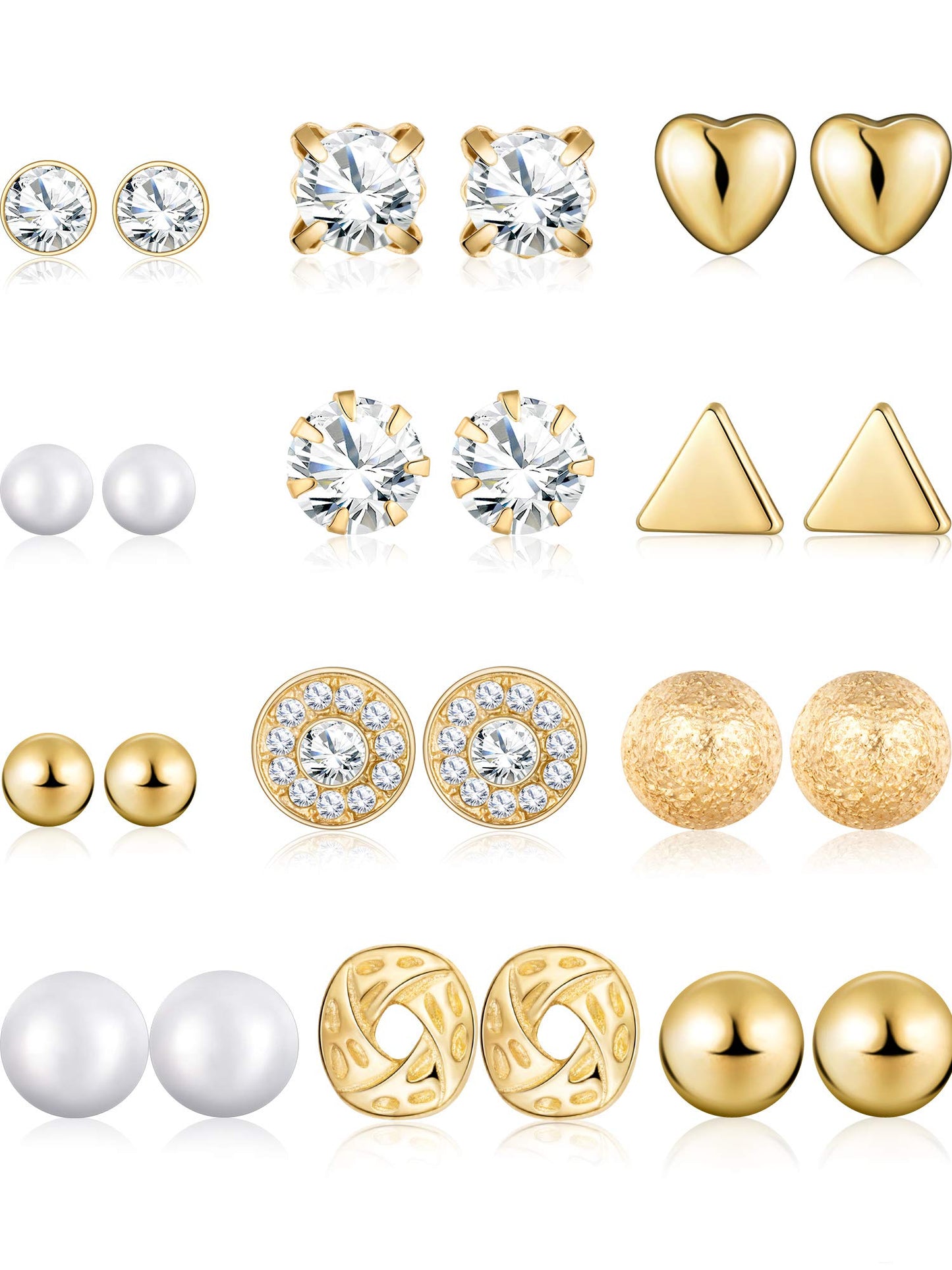 BBTO 24 Pairs Stud Earrings Crystal Pearl Earring Set Ear Stud Jewelry for Girls Women Men, Silver and Gold