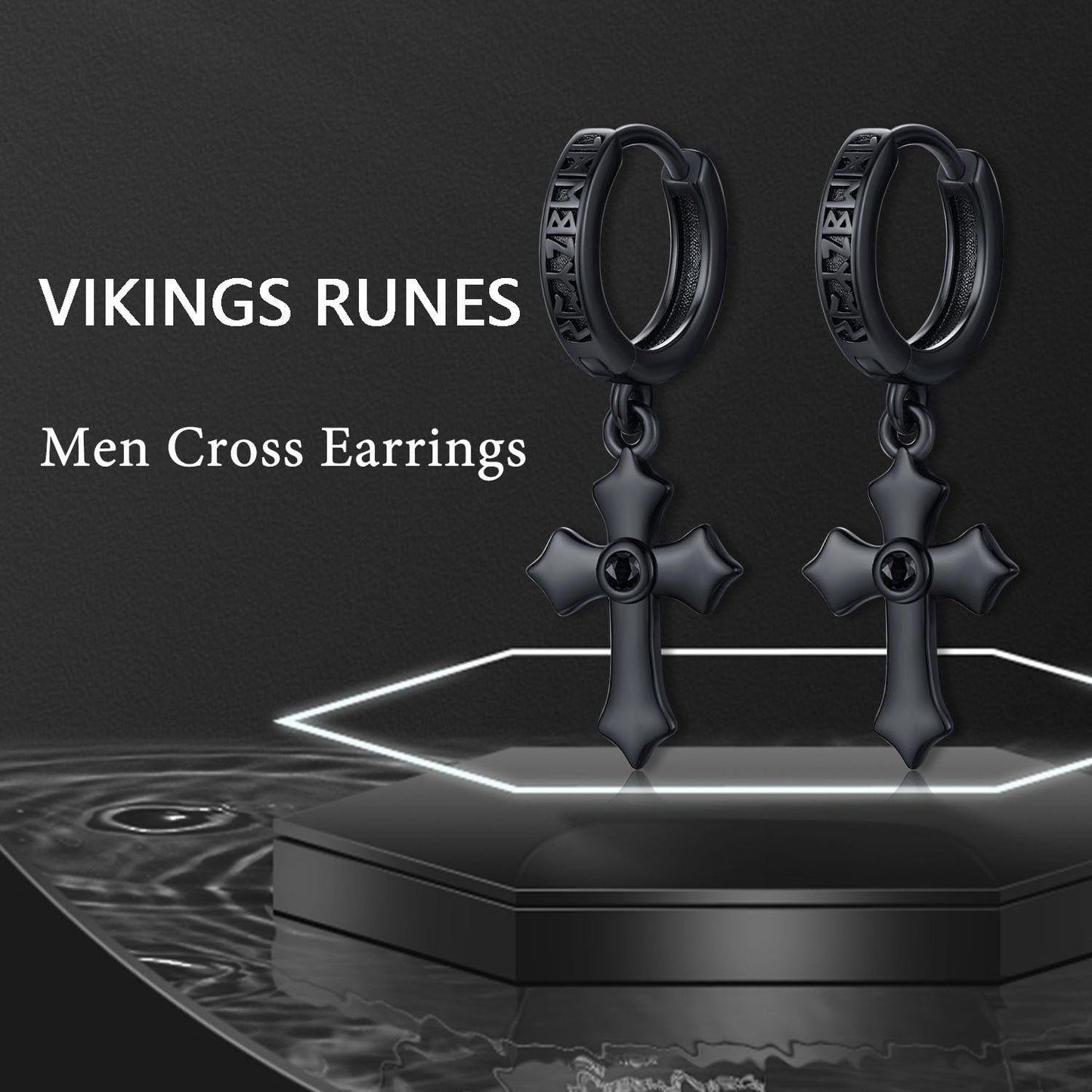 Odinstone Viking Earrings for Men Women, Norse Viking Hoop Earrings Rune Hollow-Carved Design 925 Sterling Silver Huggie Hoops Earrings Jewelry Gift