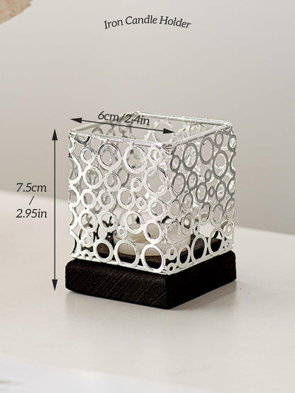 Candle Holder with Iron Shade Wooden Base for Dining Room, Table, Living Room and Wedding Decorations, Fun Gift for Men, Women and Children Sliver