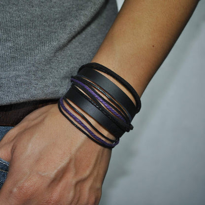 Genuine Leather Bracelet for Women & Men,Unisex Multilayer Leather Adjustable Bracelet Cuff Wrap Multicolor Rope Wristband