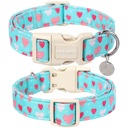 DOGWONG Cotton Hemp Dog Collar, Heavy-Duty Pink Dog Collar Durable Soft Natural Fabric Pet Dog Collar Cute Wedding Puppy Necklace for Small Medium Large Dog