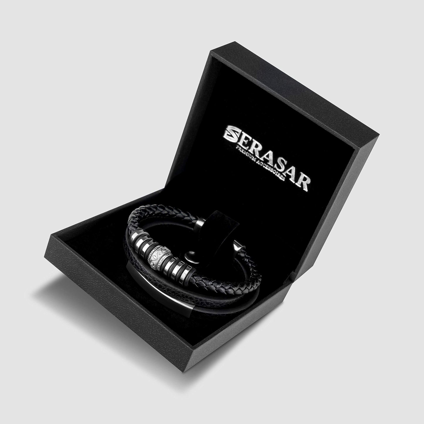 SERASAR Premium Leather Bracelet Men | Stainless Steel Magnetic Clasp | Three Colors | Jewelry Box Included