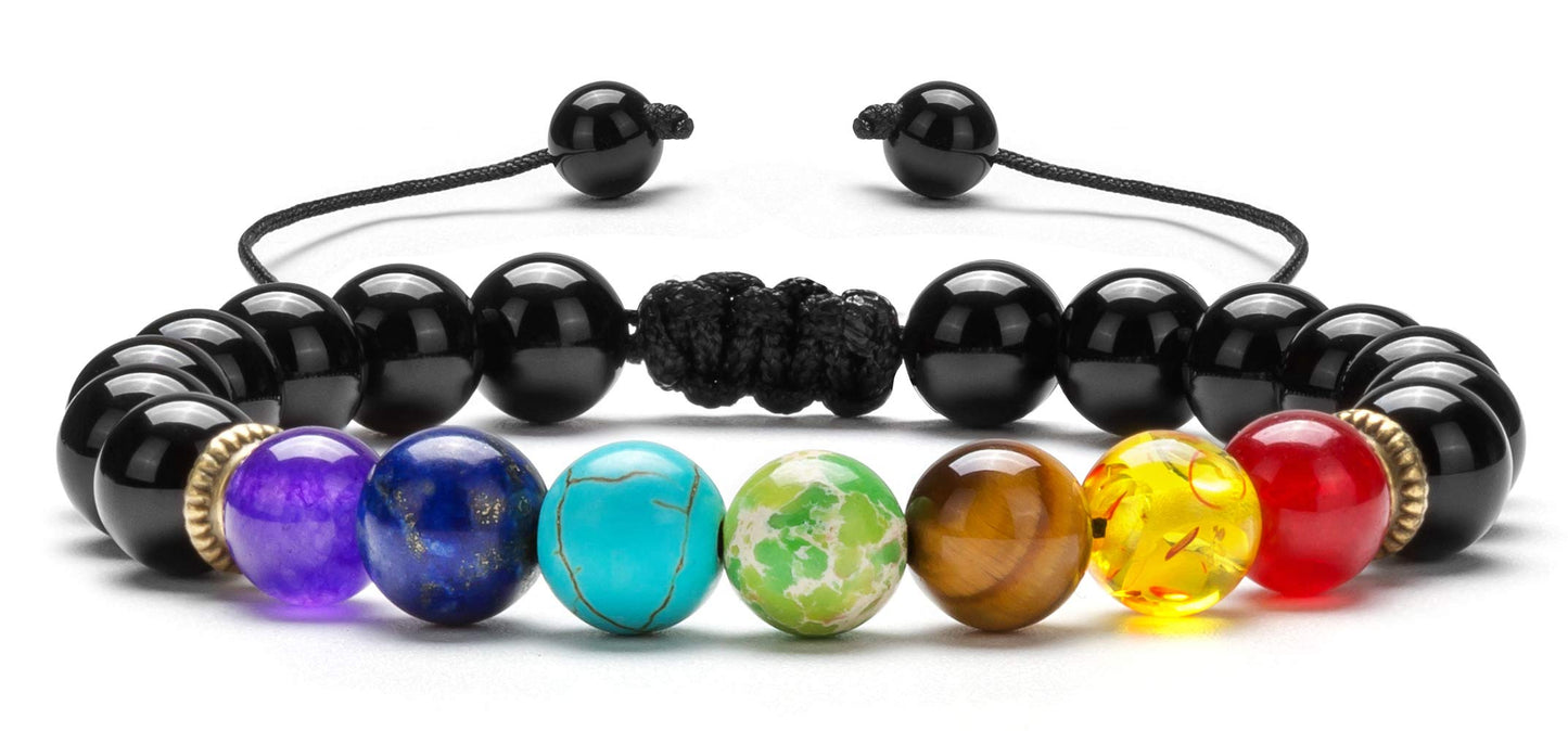 Hamoery Men Women 8mm Lava Rock Beads Chakra Bracelet Braided Rope Natural Stone Yoga Bracelet Bangle