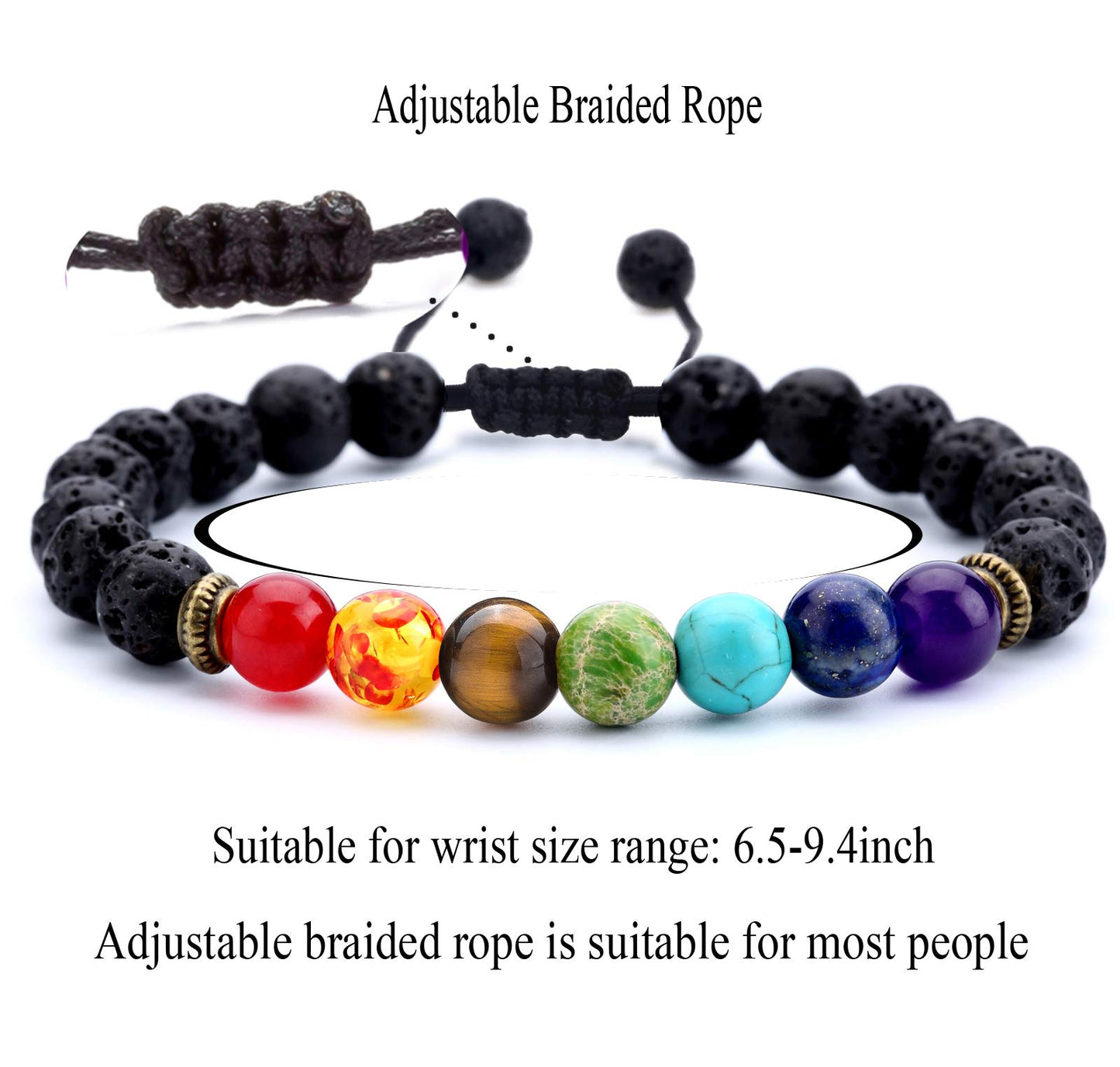 Hamoery Men Women 8mm Lava Rock Beads Chakra Bracelet Braided Rope Natural Stone Yoga Bracelet Bangle