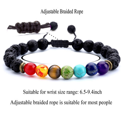 Hamoery Men Women 8mm Lava Rock Beads Chakra Bracelet Braided Rope Natural Stone Yoga Bracelet Bangle