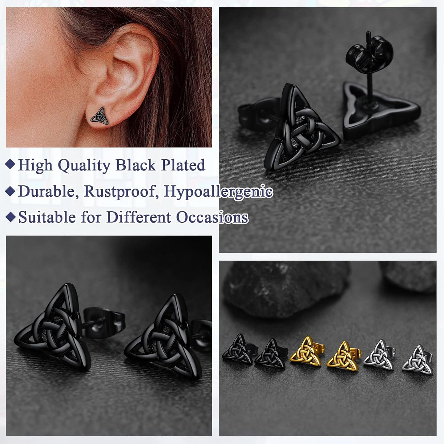 FaithHeart Vintage Trinity Celtic Knot Stud Earrings for Women Men, Stainless Steel/18K Gold Plated Round Dainty Ear Jewelry