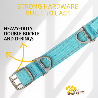 ADITYNA - Heavy Duty Dog Collar with Handle - Thick Dog Collar for Large Dogs - Wide, Reflective, Tactical, Soft Neoprene Padded - Perfect Dog Collar for Training and Walking
