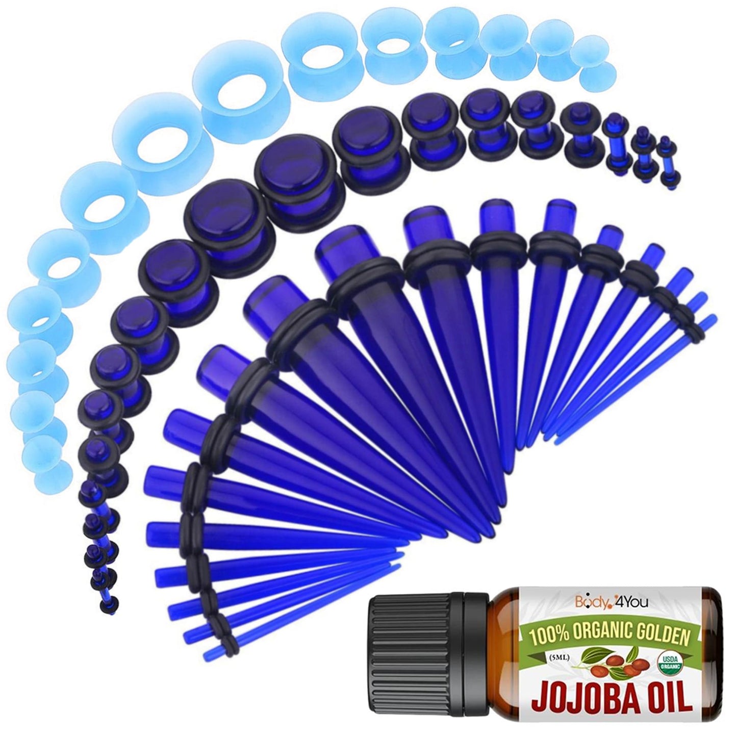 BodyJ4You 54PC Ear Stretching Kit 14G-12mm - Aftercare Jojoba Oil - Acrylic Plugs Gauge Tapers Silicone Tunnels - Lightweight Expanders Men Women