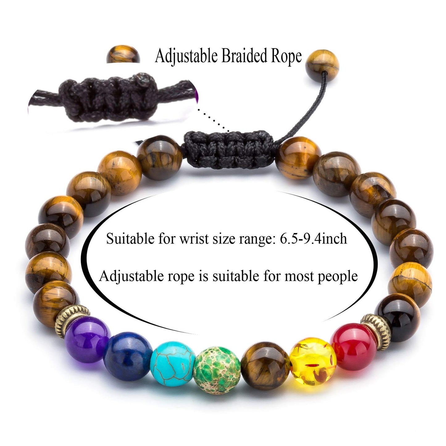 Hamoery Men Women 8mm Lava Rock Beads Chakra Bracelet Braided Rope Natural Stone Yoga Bracelet Bangle