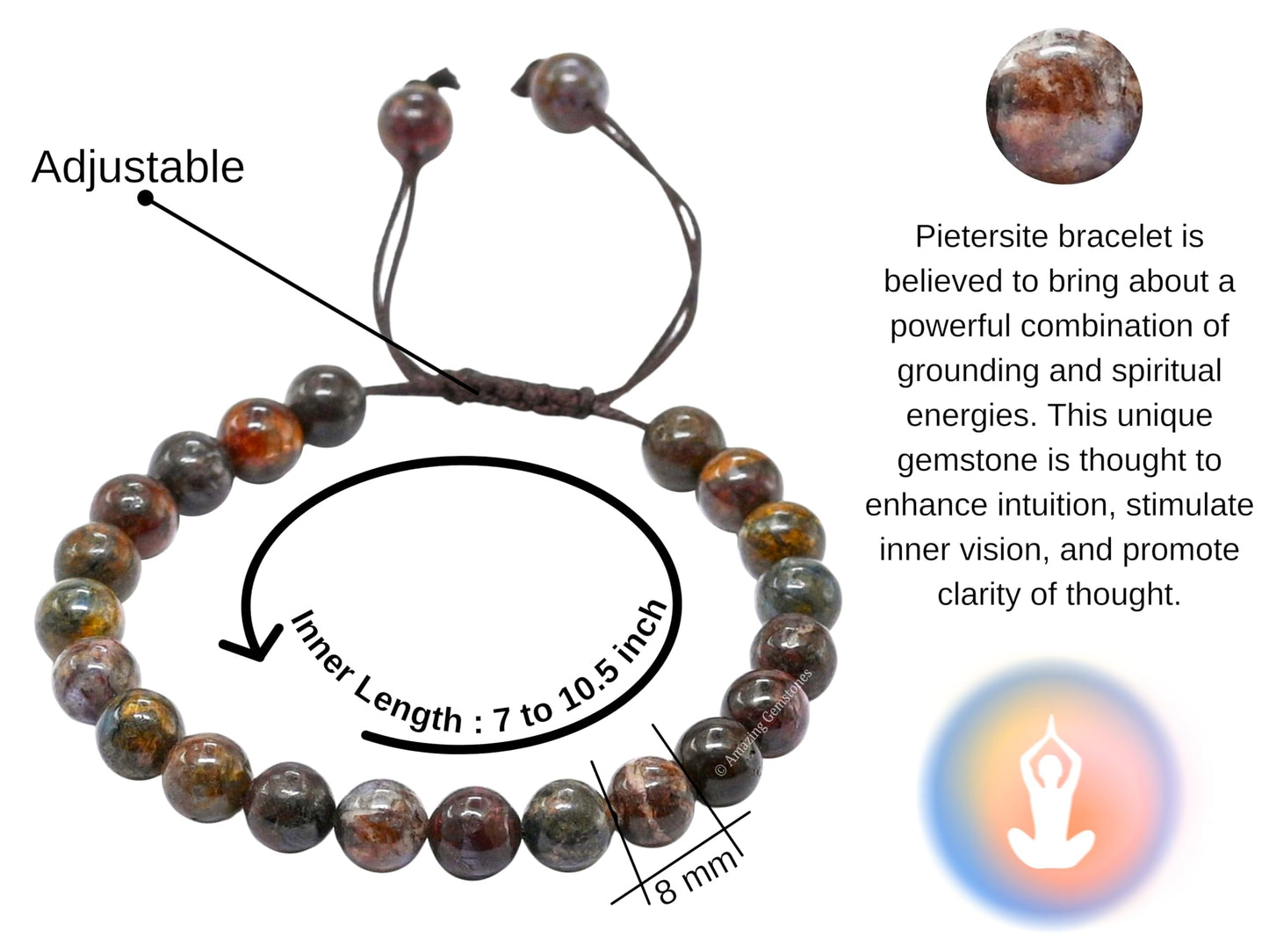 Copper Hematite Bracelet for Women Men's Gifts - Protection Healing Crystal Bracelet - 8mm Gemstone Beaded Adjustable Bracelet Pulseras Para Hombres Mujer Stocking Stuffers