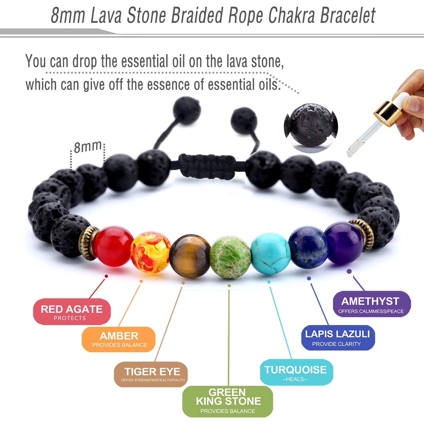 Hamoery Men Women 8mm Lava Rock Beads Chakra Bracelet Braided Rope Natural Stone Yoga Bracelet Bangle