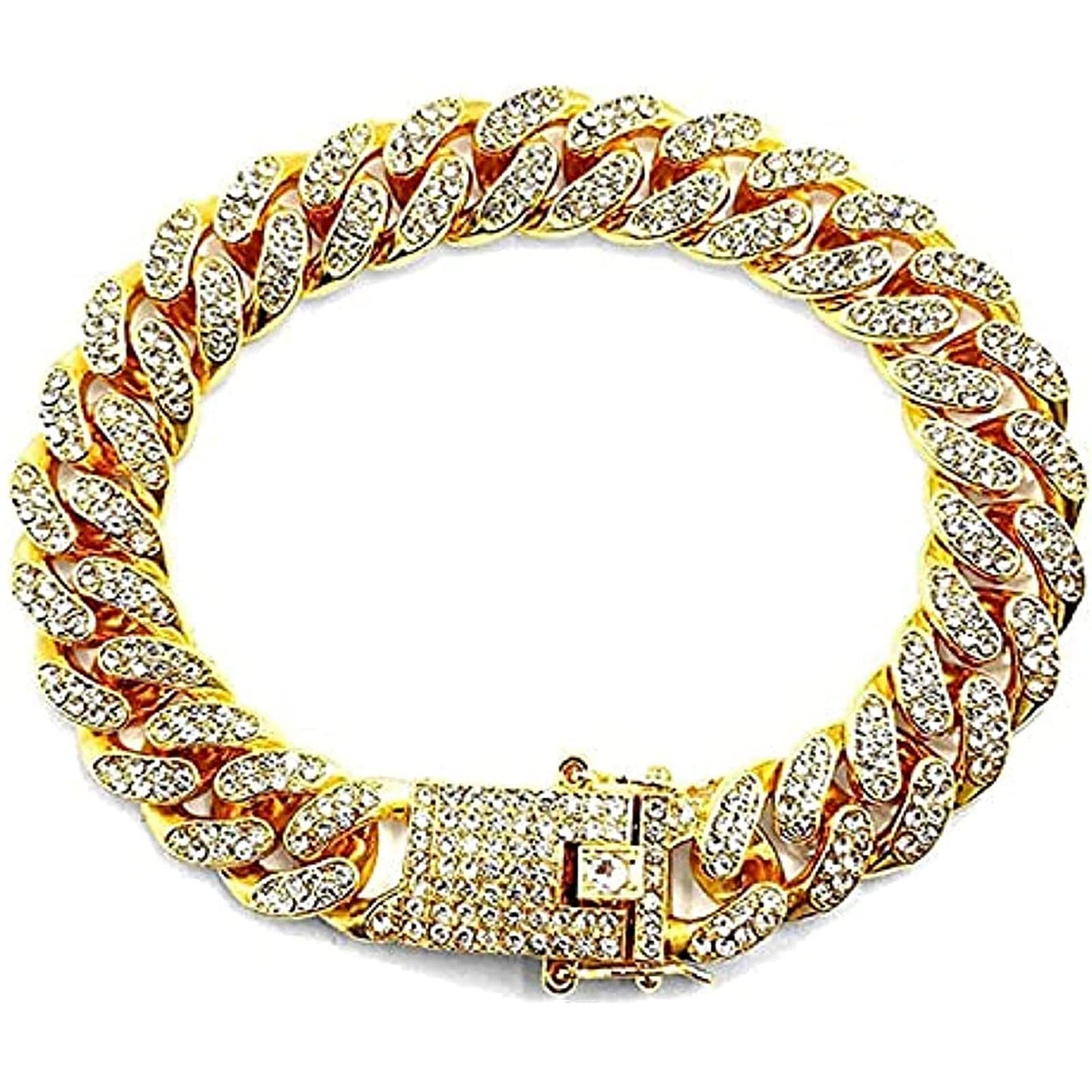 Apzzic Cuban Link Bracelet Iced Out Miami Gold Plated Hip Hop Full CZ Prong Diamond Bracelet with Giftbox for Men Women