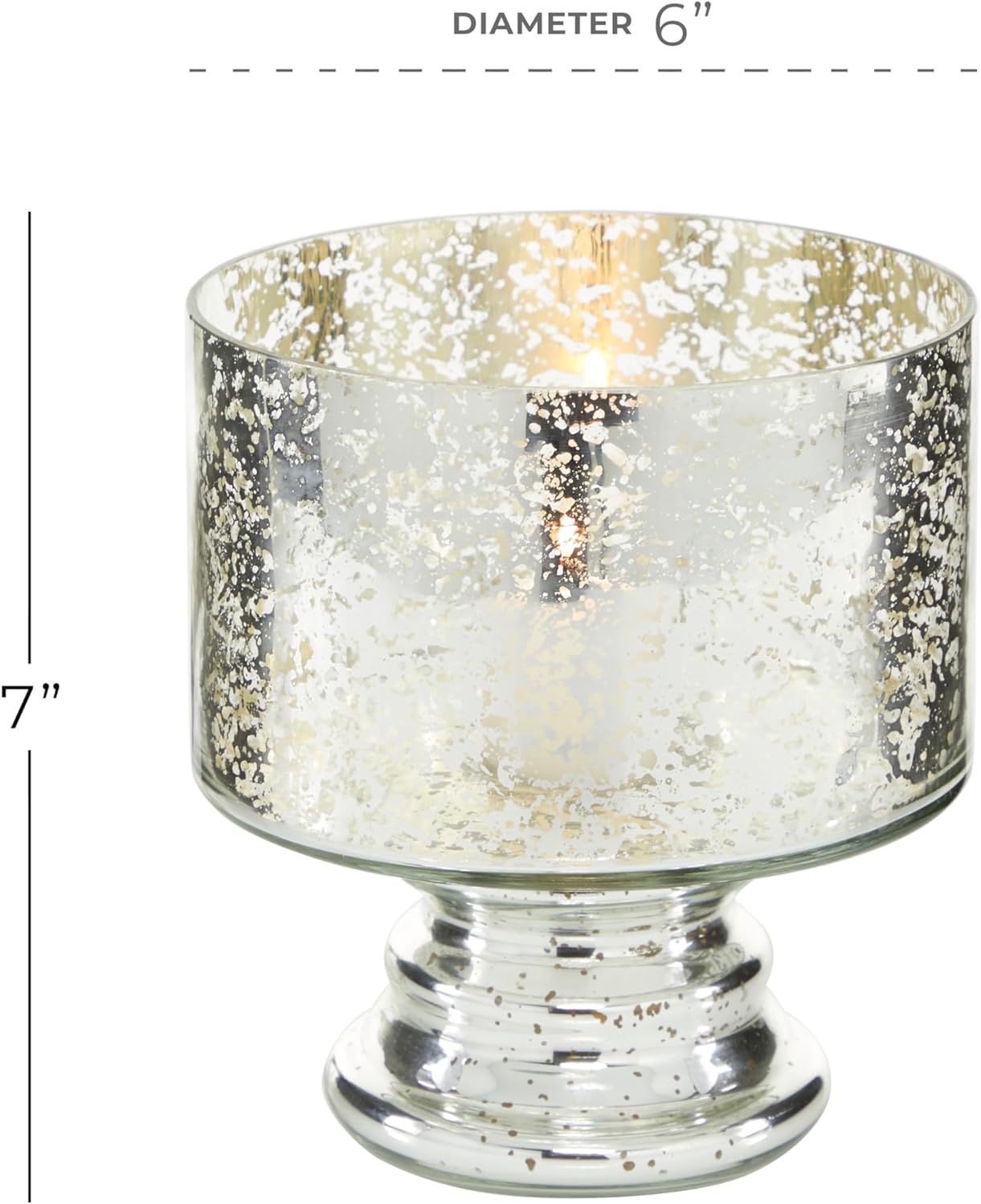 Deco 79 Glass Handmade Turned Style Pillar Hurricane Lamp with Faux Mercury Glass finish, 6" x 6" x 7", Silver