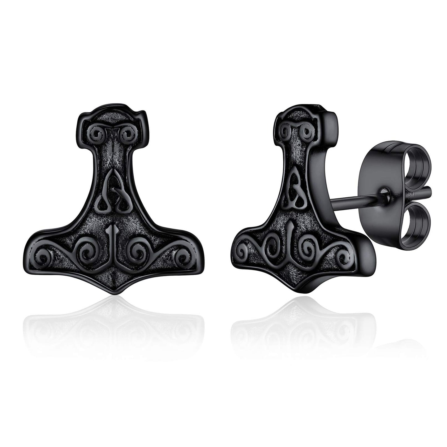 FaithHeart Norse Viking Jewelry Sterling Silver/Stainless Steel Stud Earrings Celtic Wolf/Thors Hammer Studs for Women Men