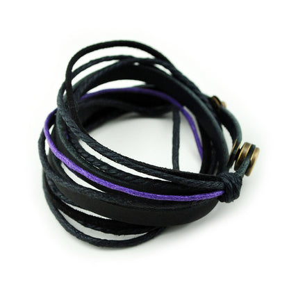 Genuine Leather Bracelet for Women & Men,Unisex Multilayer Leather Adjustable Bracelet Cuff Wrap Multicolor Rope Wristband