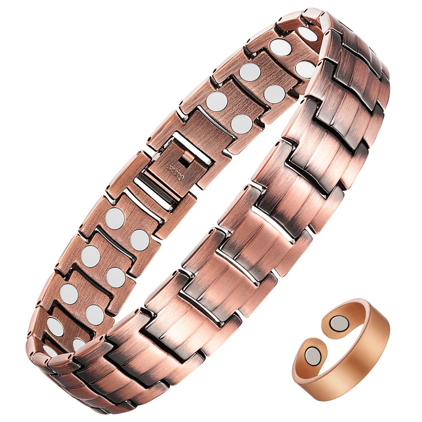 Feraco Men's Copper Magnetic Bracelet Elegant 99.99% Solid Copper Bracelets with Double-Row Strong Magnets, Magnetic Field Therapy Jewelry, Magnetic Field Therapy Jewelry