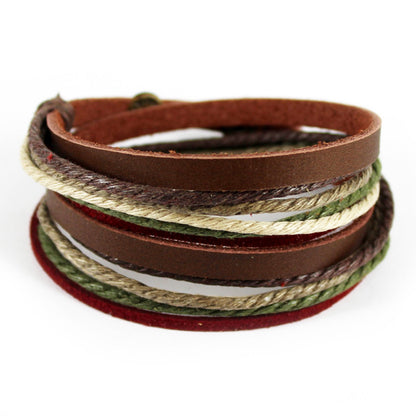 Genuine Leather Bracelet for Women & Men,Unisex Multilayer Leather Adjustable Bracelet Cuff Wrap Multicolor Rope Wristband