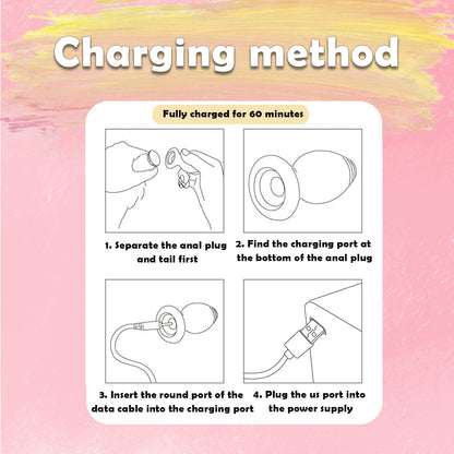 Bunny Tail Anal Plug Vibrator, Soft Silicone Butt Plug with Pink Faux Fur, Wireless Remote Control Design, Rabbit Tail Trainer for Adult Sex Toys for Role Play Cosplay Women, Men and Couples, Cute Sex