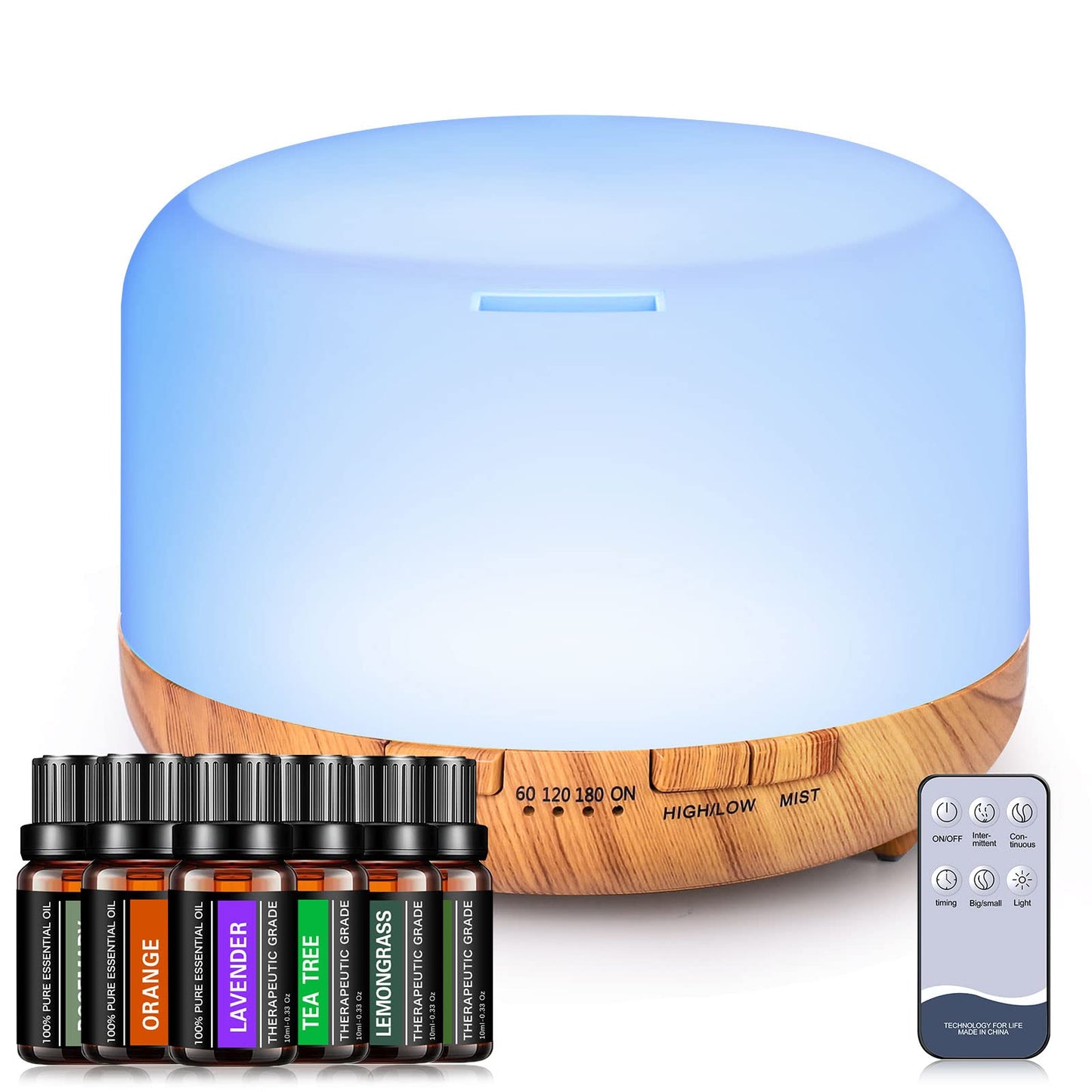 Essential Oil Diffuser, YIKUBEE Oil Diffuser, 500ml Humidifier, Diffusers for Home, Aromatherapy Diffuser with Remote Control, Diffusers for Essential Oils Large Room