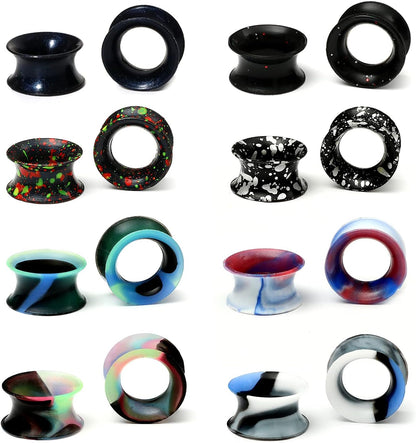 WBRWP 48/32/24/22/20/16/12pcs Ear Tunnels and Plugs - Double Flared Hollow Hard/Soft Silicone Ear Gauges - Ear Expander Stretcher Body Piercing Jewelry 8g-1"