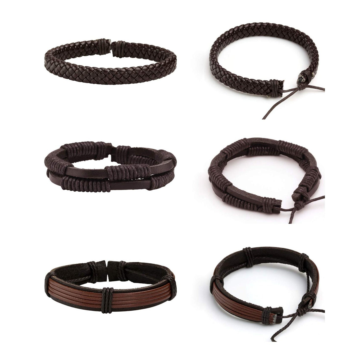 MILAKOO 6 Pcs Punk Braided Leather Bracelets for Men Women Cuff Wrap Wristbands Adjustable