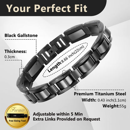 Feraco Mens Magnetic Bracelets for Arthritis & Joint Pain Relief, Classic Balck Titanium Stainless Steel Bracelet with Hematite Magnet Stones, Natural Health Jewelry Gifts, 8.66 inch