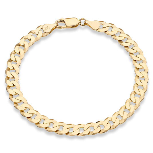 Miabella 18K Gold Over Sterling Silver Italian 7mm Solid Diamond-Cut Cuban Link Curb Chain Bracelet for Men Women, 925 Made in Italy