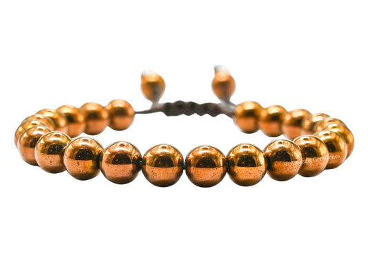 Copper Hematite Bracelet for Women Men's Gifts - Protection Healing Crystal Bracelet - 8mm Gemstone Beaded Adjustable Bracelet Pulseras Para Hombres Mujer Stocking Stuffers