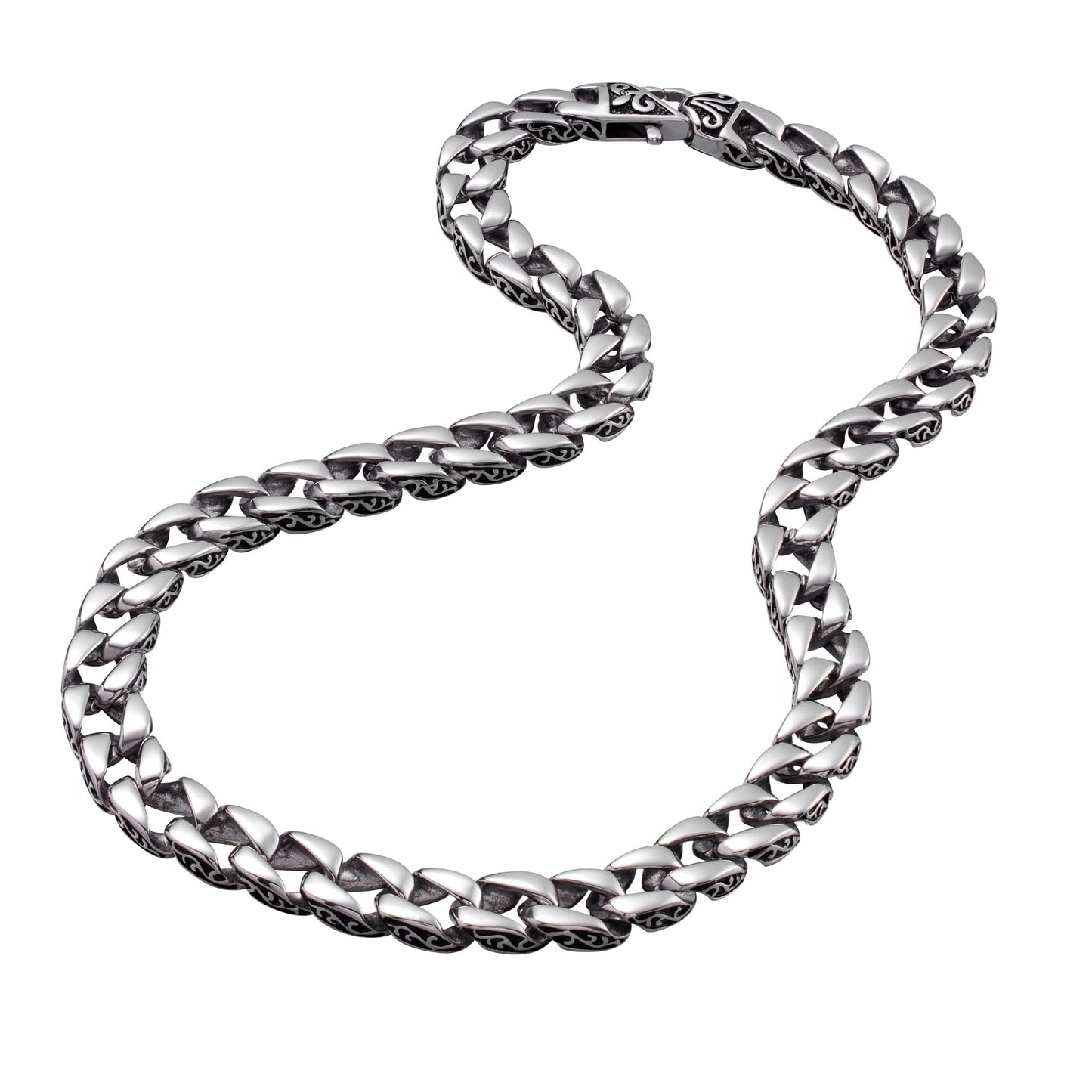 Urban Jewelry Amazing Stainless Steel Men's link Bracelet Silver Black 9 Inch with Necklace Option 21 inch (With Branded Gift Box)