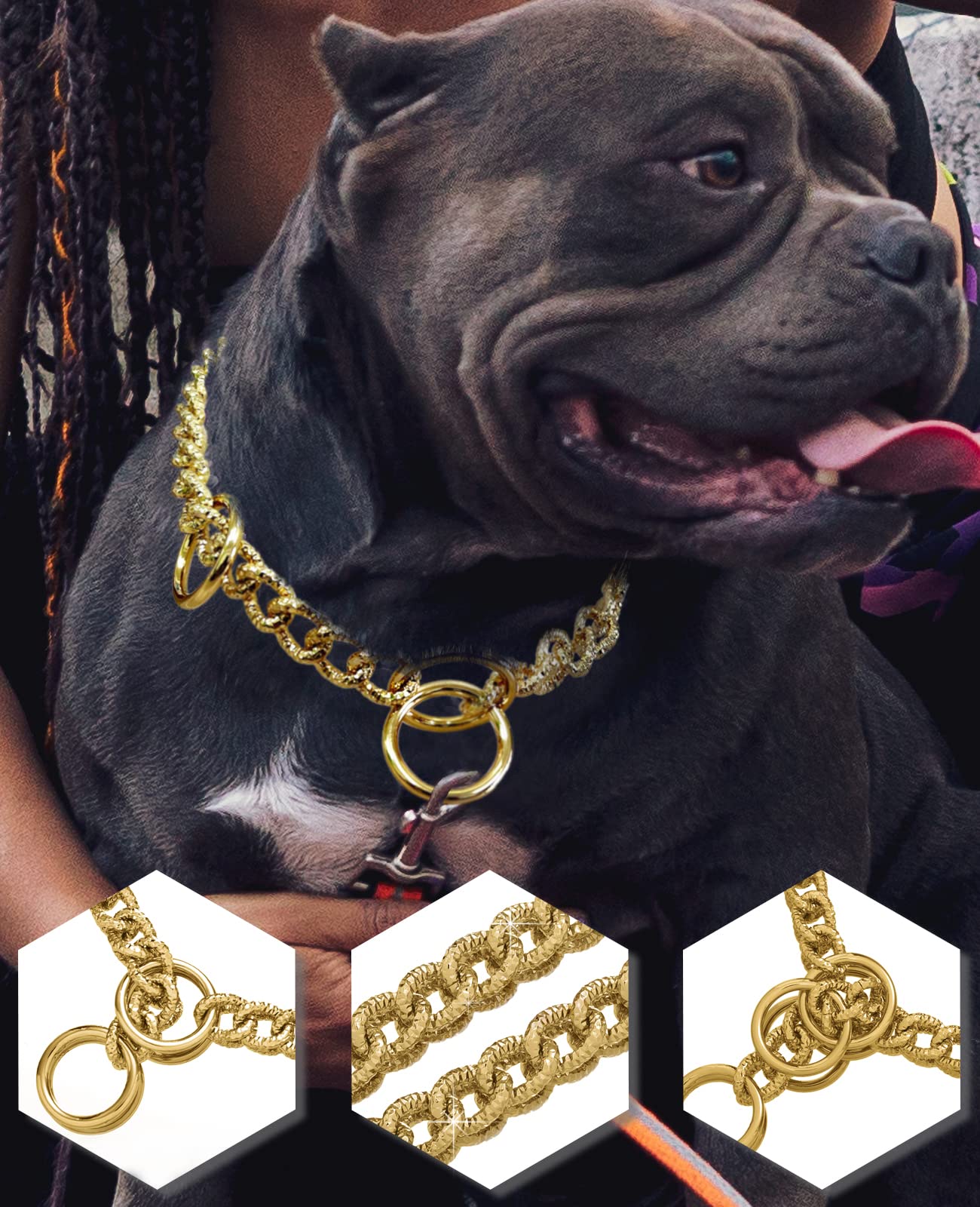 Cuban Link Dog Collar - 3/4 in Wide Metal Chain Dog Collar Venom Black, The Newest Design Stunning Pet Accessory, Cute Luxury Jewelry Costume 20 inches