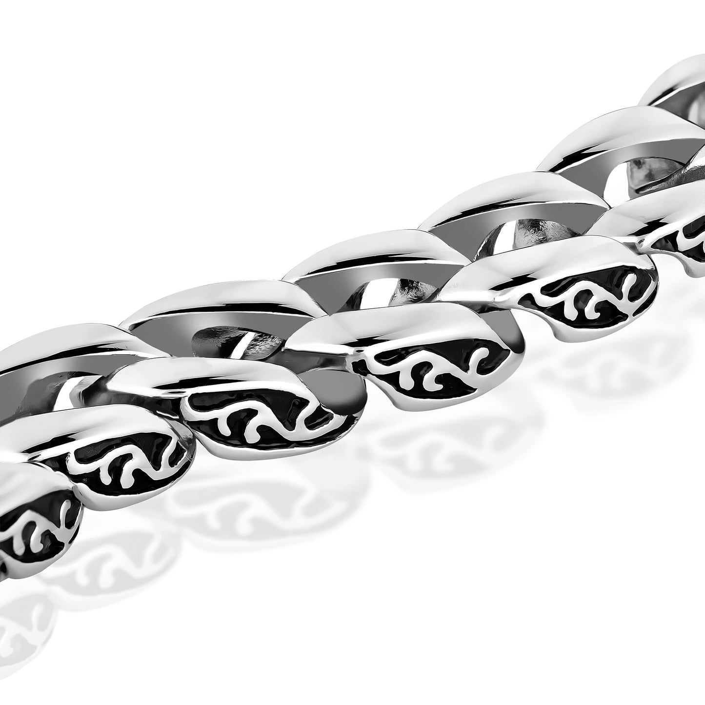 Urban Jewelry Amazing Stainless Steel Men's link Bracelet Silver Black 9 Inch with Necklace Option 21 inch (With Branded Gift Box)