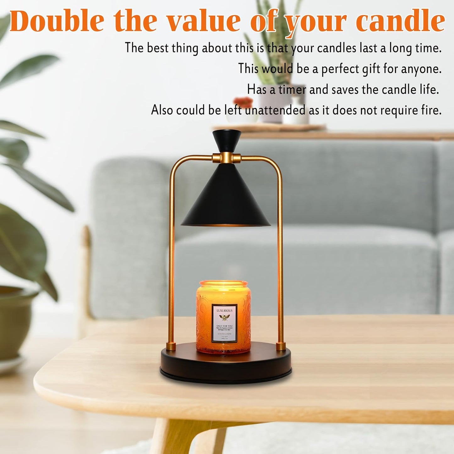 Candle Warmer Lamp with 2 Bulbs,Electric Candle Warmer with Timer,Christmas Gifts for Candle Lovers,Dimmable Candle Lamp,Compatible with Various Candles, Candle Holders for Home Decor,Black