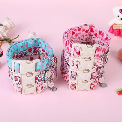 DOGWONG Cotton Hemp Dog Collar, Heavy-Duty Pink Dog Collar Durable Soft Natural Fabric Pet Dog Collar Cute Wedding Puppy Necklace for Small Medium Large Dog