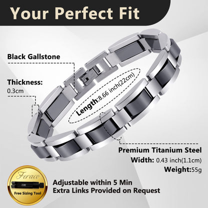 Feraco Mens Magnetic Bracelets for Arthritis & Joint Pain Relief, Classic Balck Titanium Stainless Steel Bracelet with Hematite Magnet Stones, Natural Health Jewelry Gifts, 8.66 inch