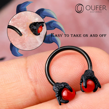 OUFER 316L Surgical Steel Circular Earrings Two White Opals Surrounded by Dragon Claws Cartilage Earing Ear Body Piercing Jewelry Helix Earrings Piercing…