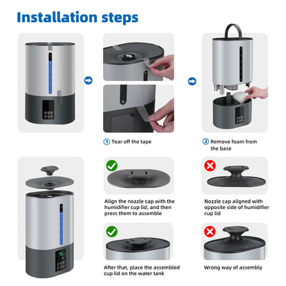 6L Humidifiers for Bedroom Large Room Home, Cool and Warm for Baby and Plants Mist Top Fill Desk Humidifiers Essential Oil Diffuser, Quiet with Adjustable Mist,360°Nozzle-Black