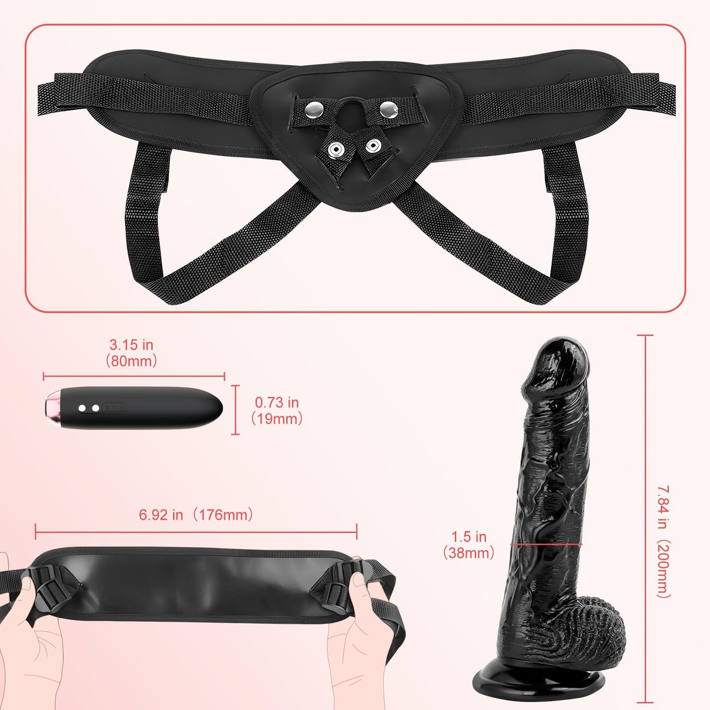 Strap-on Realistic Vibrating Dildo Wearable Harness with Bullet Vibrator, Detachable Silicone G Spot Stimulator, Vagina Massager Female Masturbator Sex Toys for Women Lesbian Couple (Flesh)